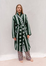 Terry Cotton Bath Robe | Green Stripe