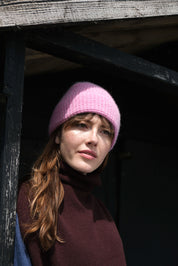 Tuck Stitch Angora Beanie Hat | Carmine Pink