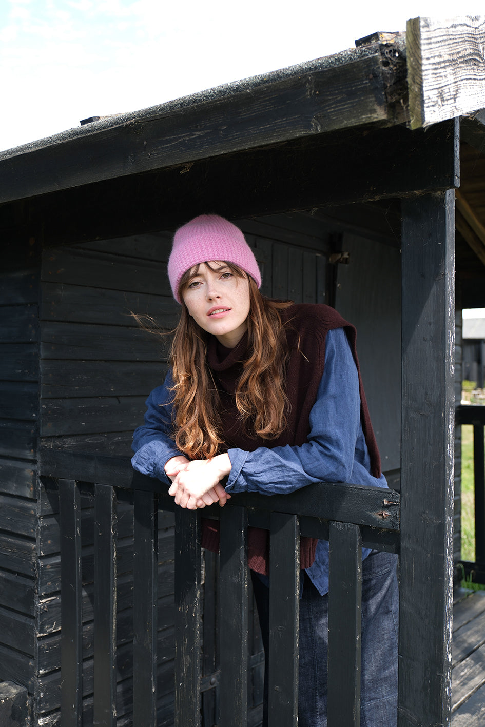 Tuck Stitch Angora Beanie Hat | Carmine Pink