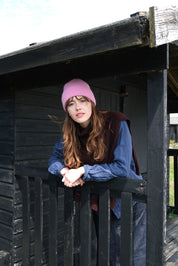 Tuck Stitch Angora Beanie Hat | Carmine Pink