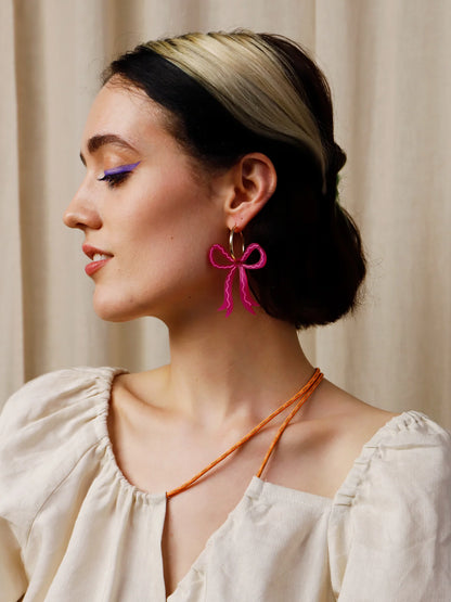 Bow Hoops in Magenta