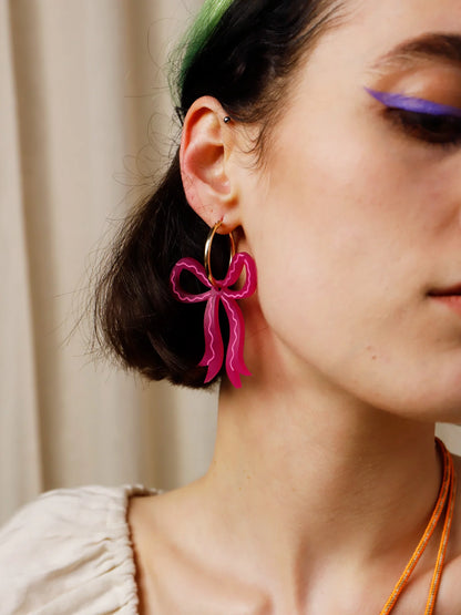 Bow Hoops in Magenta