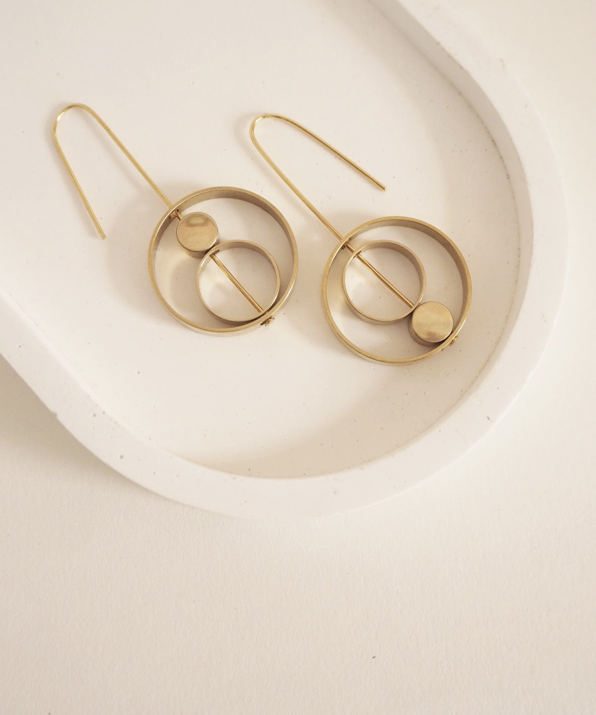 Brass+Bold Nucleo rings within rings brass earrings