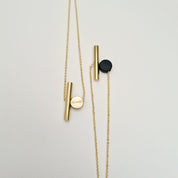 Brass Cylinder & Black Disc Necklace