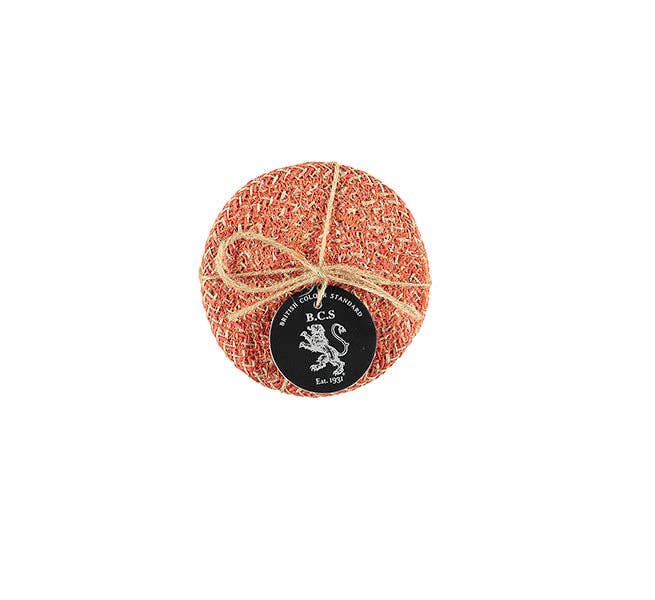 Tangerine and natural round jute coasters, tied set of four, by British Colour Standard