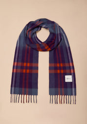 Lambswool Skinny Scarf in Blue Modern Tartan