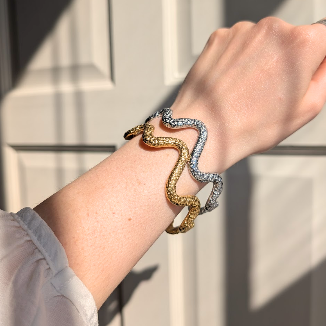 Everyday Gold Dimple Wave Bangle by Little Nell, further view