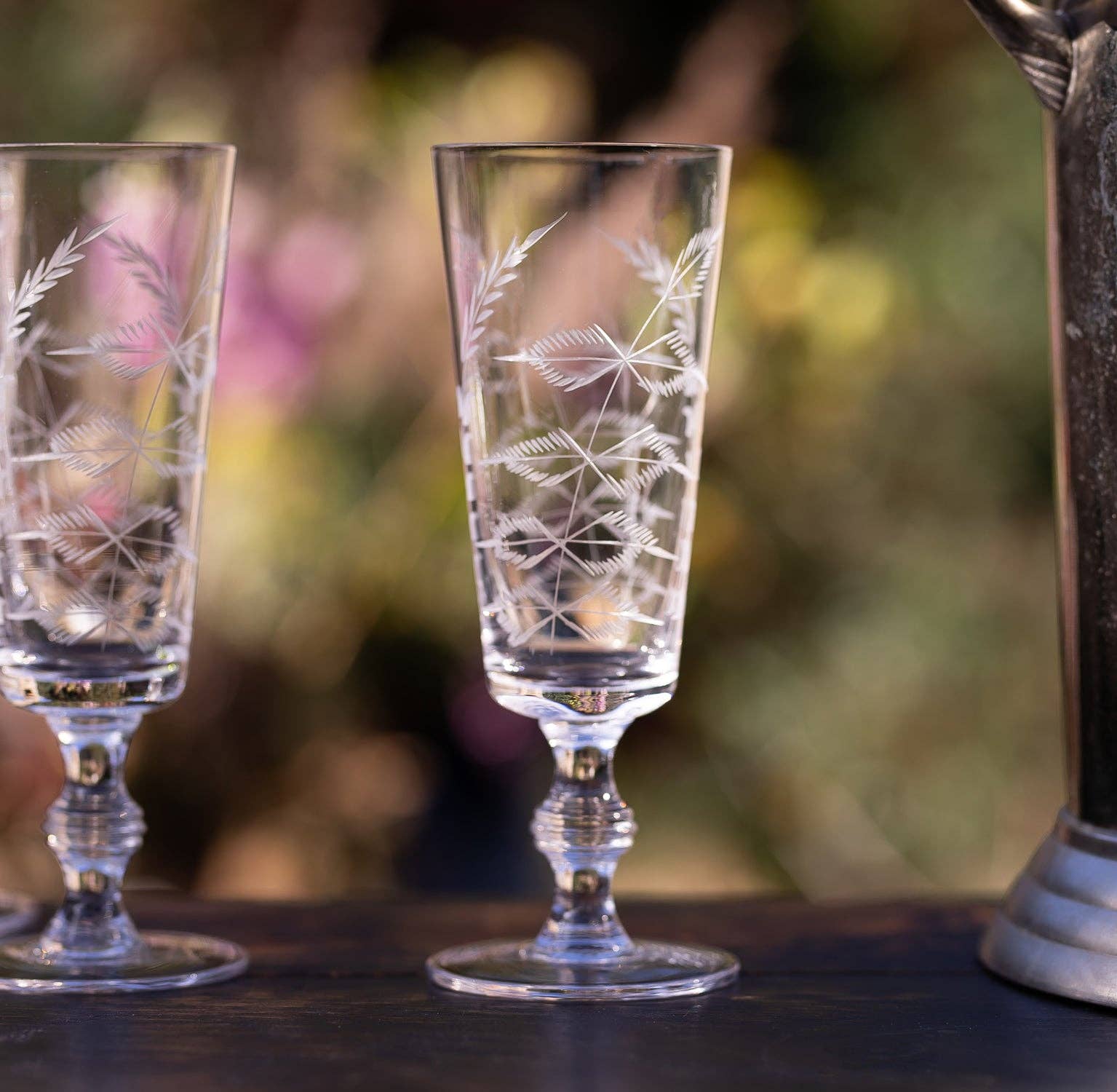 A Set of Four Crystal Champagne Flutes | Fern Design