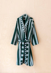 Terry Cotton Bath Robe | Green Stripe