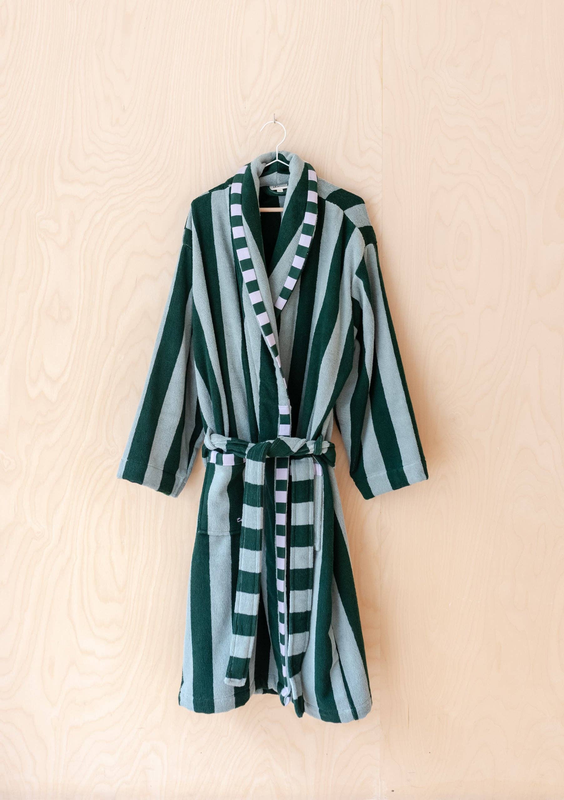 Terry Cotton Bath Robe | Green Stripe