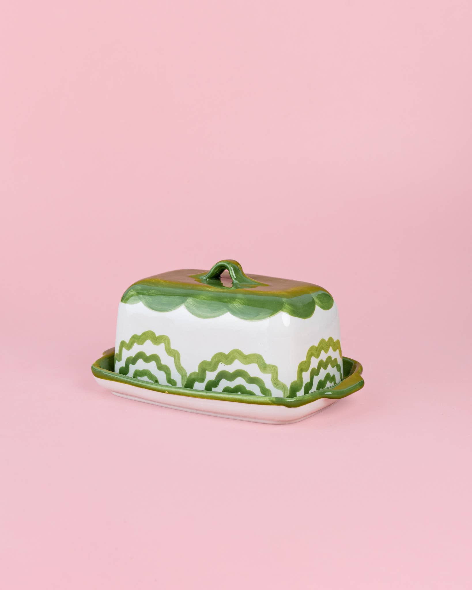 Artisanal Ceramic Butter Dish | Green & White