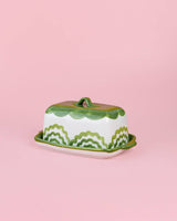 Artisanal Ceramic Butter Dish | Green & White