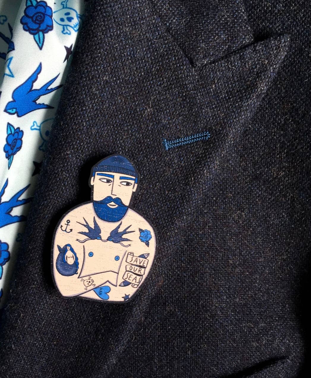 Nautical Tattooed Sailor Pin Brooch