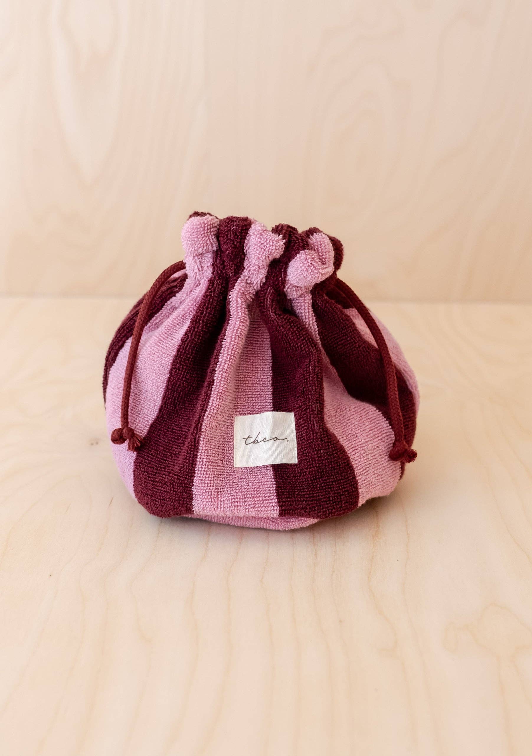 Terry Cotton Wash Bag | Burgundy Stripe