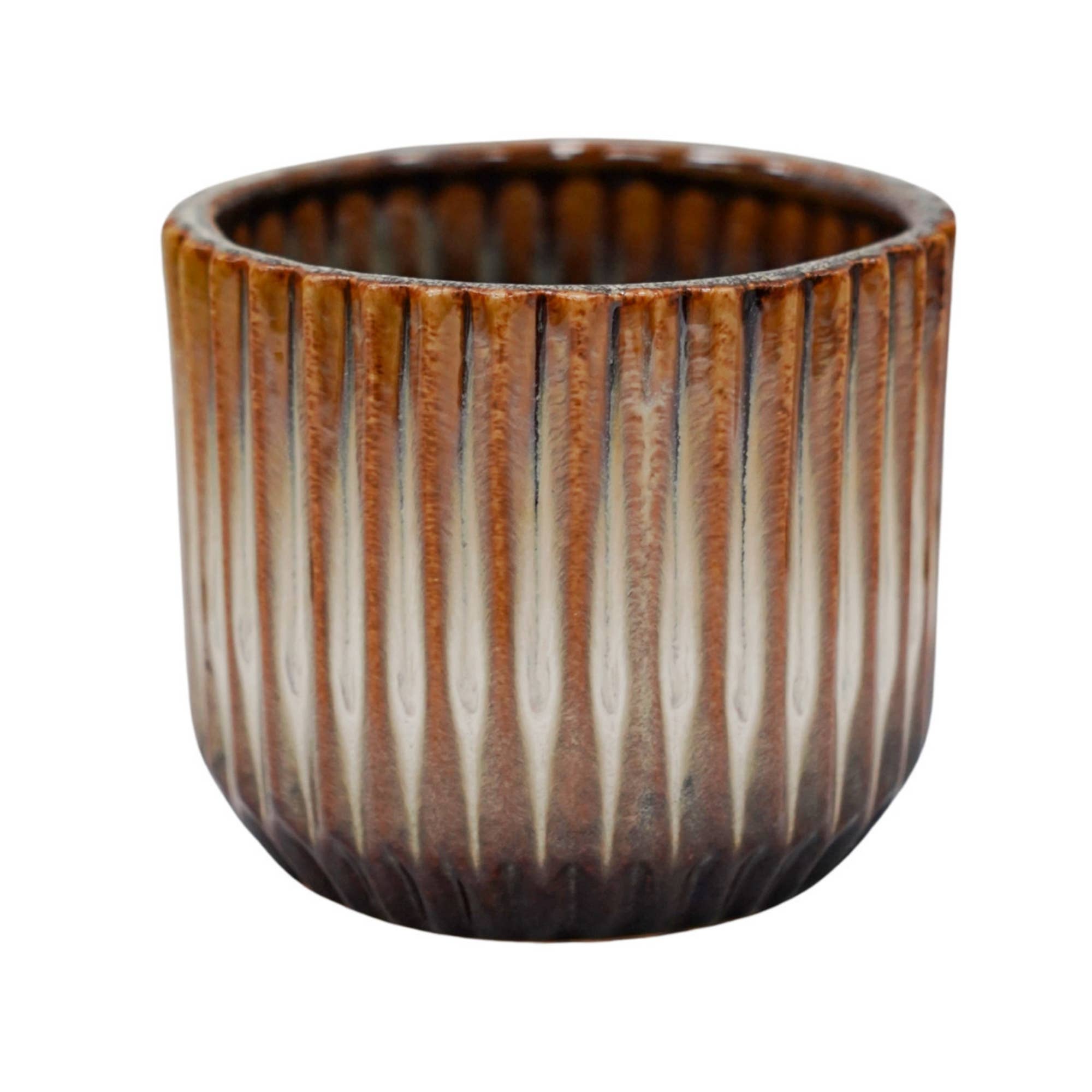 Ivyline Willow Planter | Ivory Ribbed Ceramic Plant Pot, H10.5cm D12cm