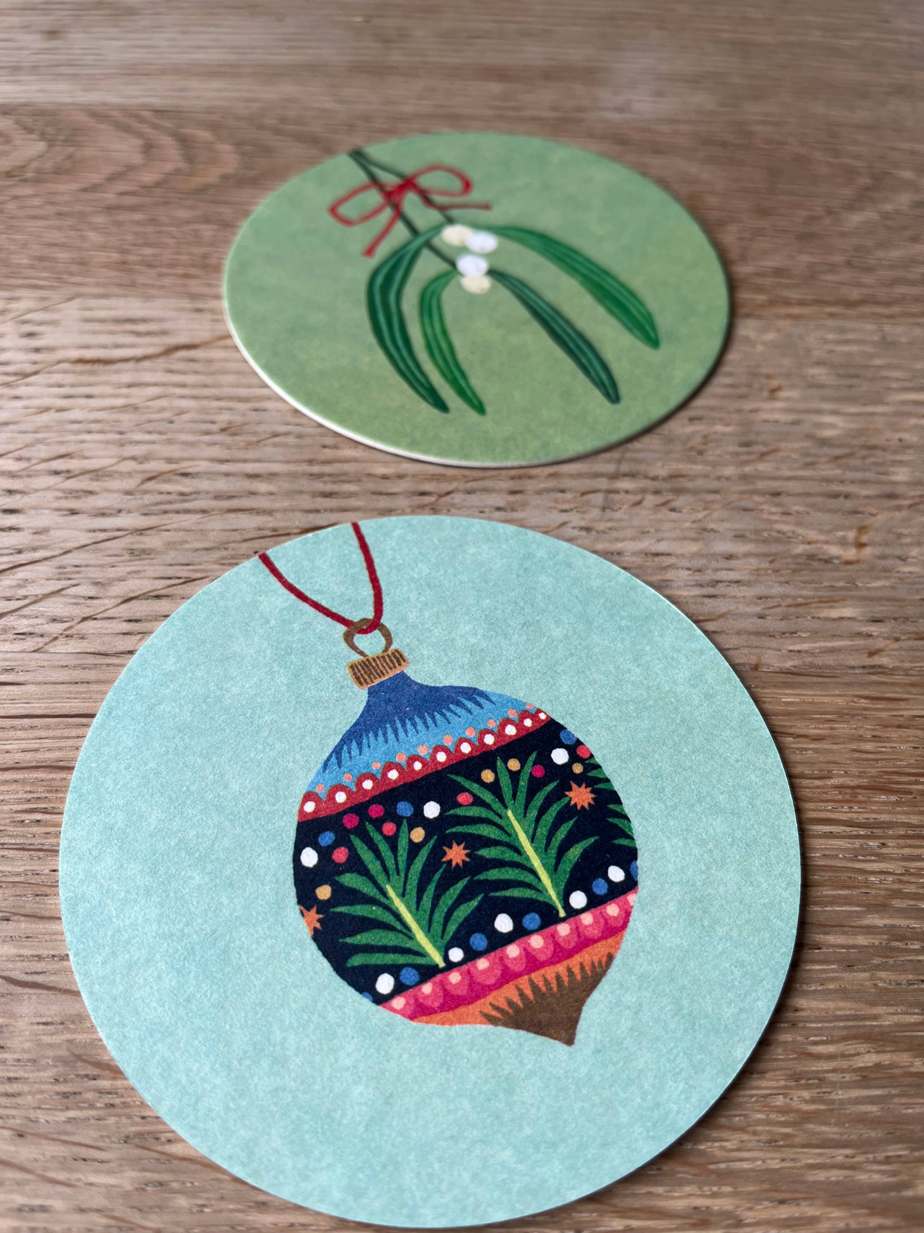 Drinks Coasters- reversible designs- Mistletoe & Bauble