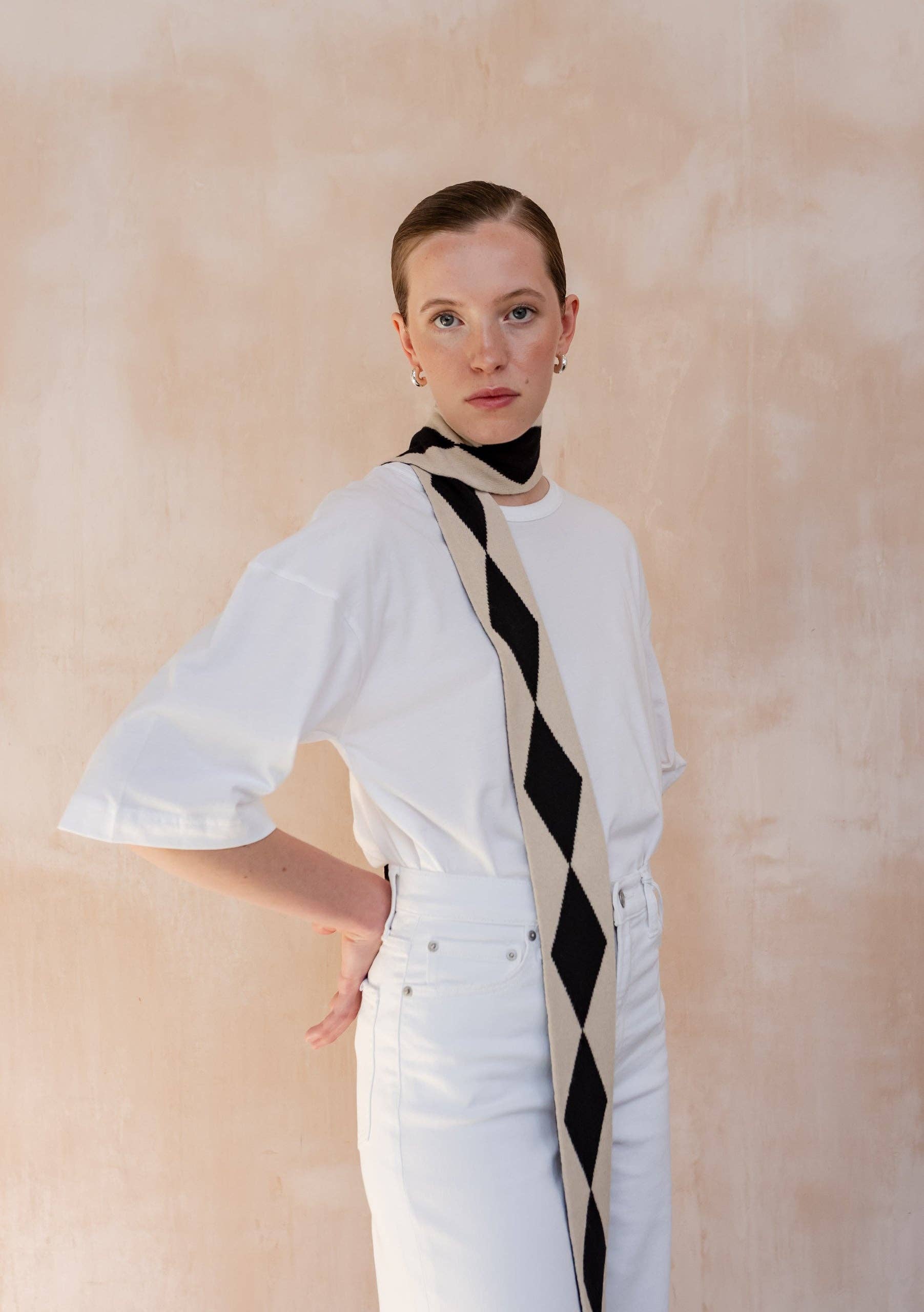 Merino Wool Skinny Scarf | Black Harlequin