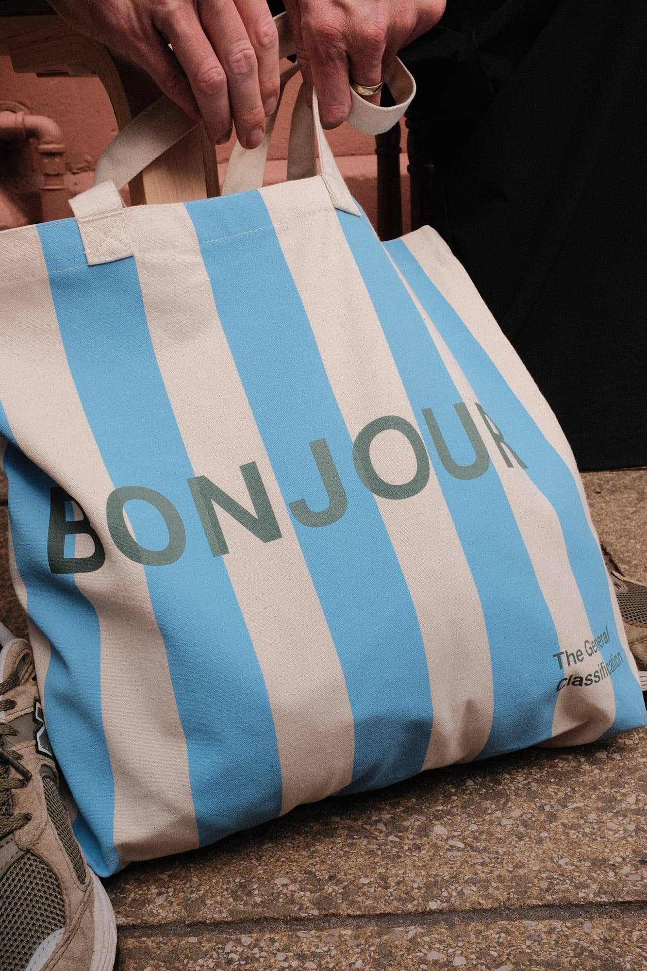Bonjour Stripe Tote Bag Natural