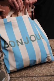 Bonjour Stripe Tote Bag Natural