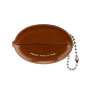 Brown coin pouch shown open with its chain