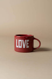 Sisi Love mug, handmade deep red ceramic mug lettered LOVE