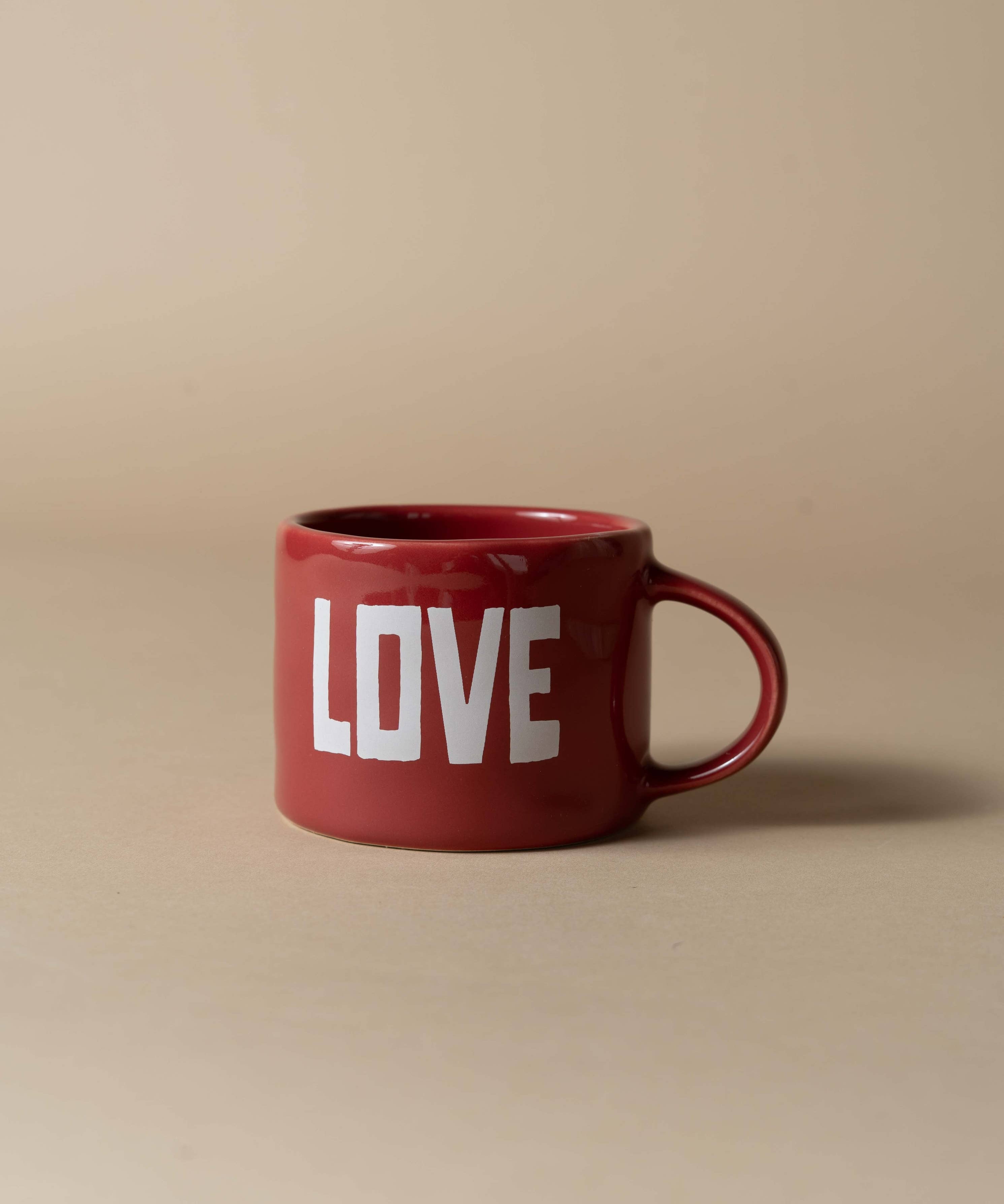 Sisi Love mug, handmade deep red ceramic mug lettered LOVE