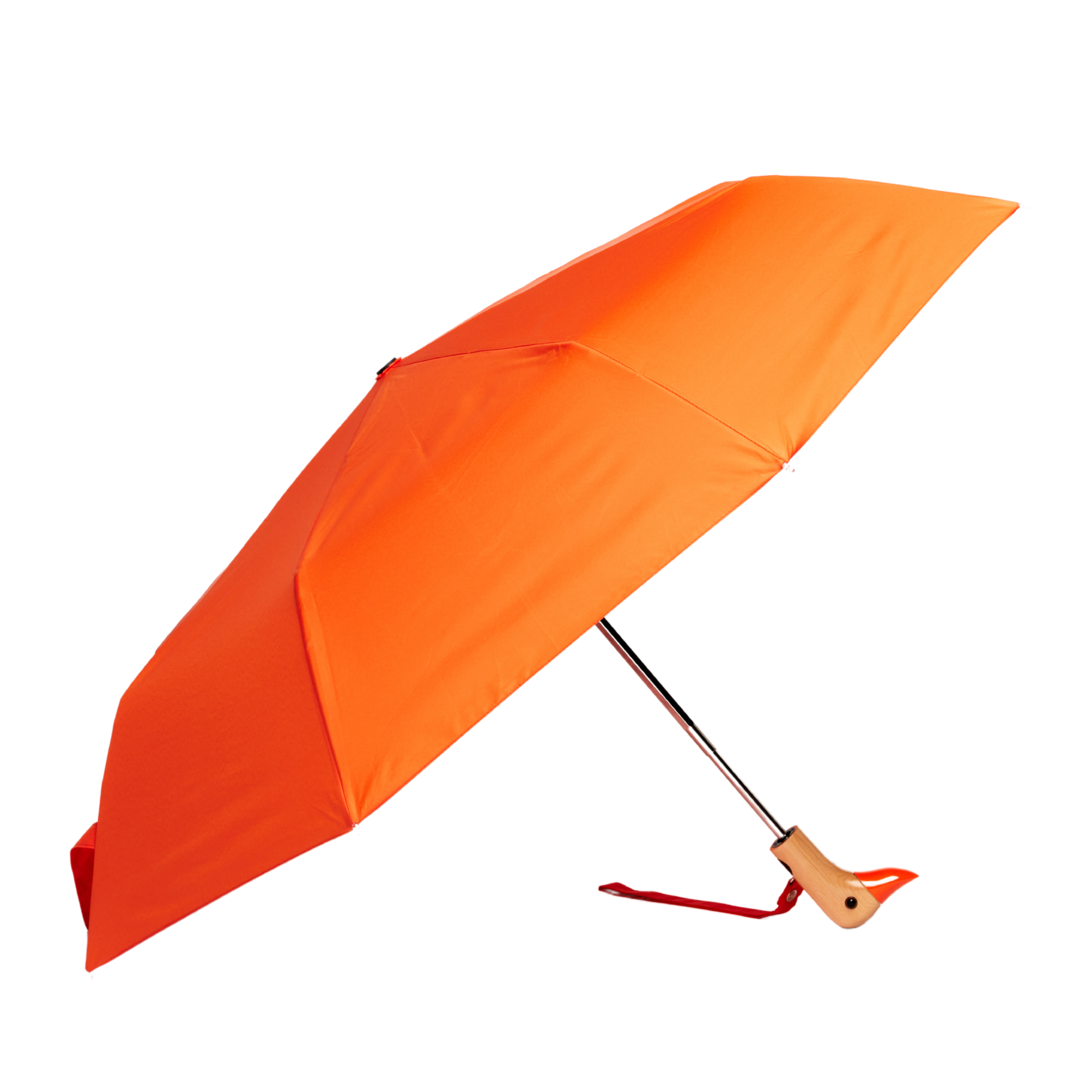 Papaya light orange compact umbrella by Original Duckhead with birch duck head handle