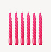 Candle Flair fuchsia pink twist dinner candle
Fuchsia pink hand dipped tapered dinner candle in a candlestick
Candle Flair twist dinner candle lit on a dinner table
Close up of the twist and tapered top on a fuchsia pink dinner candle