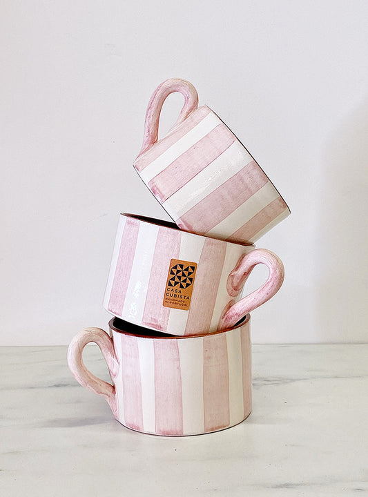 The Every Space Flat mug in mauve and white vertical stripes by Casa Cubista