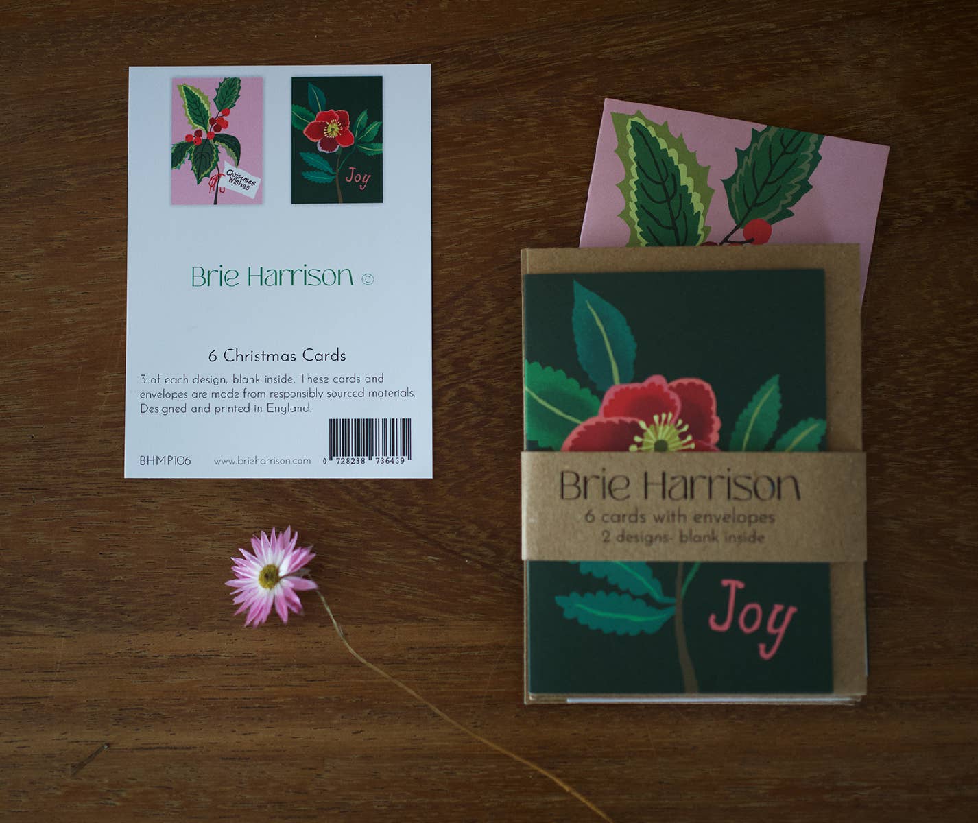 Christmas Mini Card Pack | Holly Sprig & Winter Rose