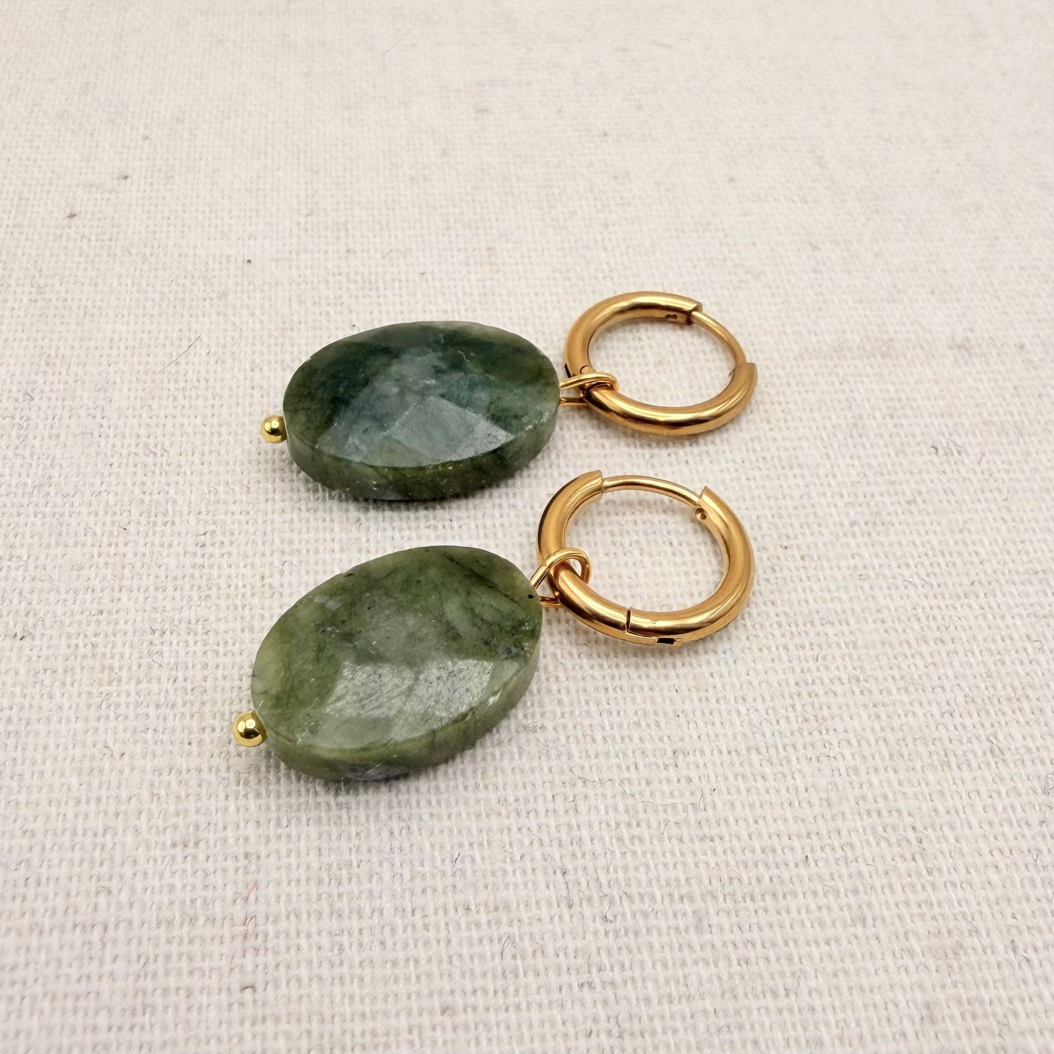 Everyday Oval Faceted Moss Hoops by Little Nell