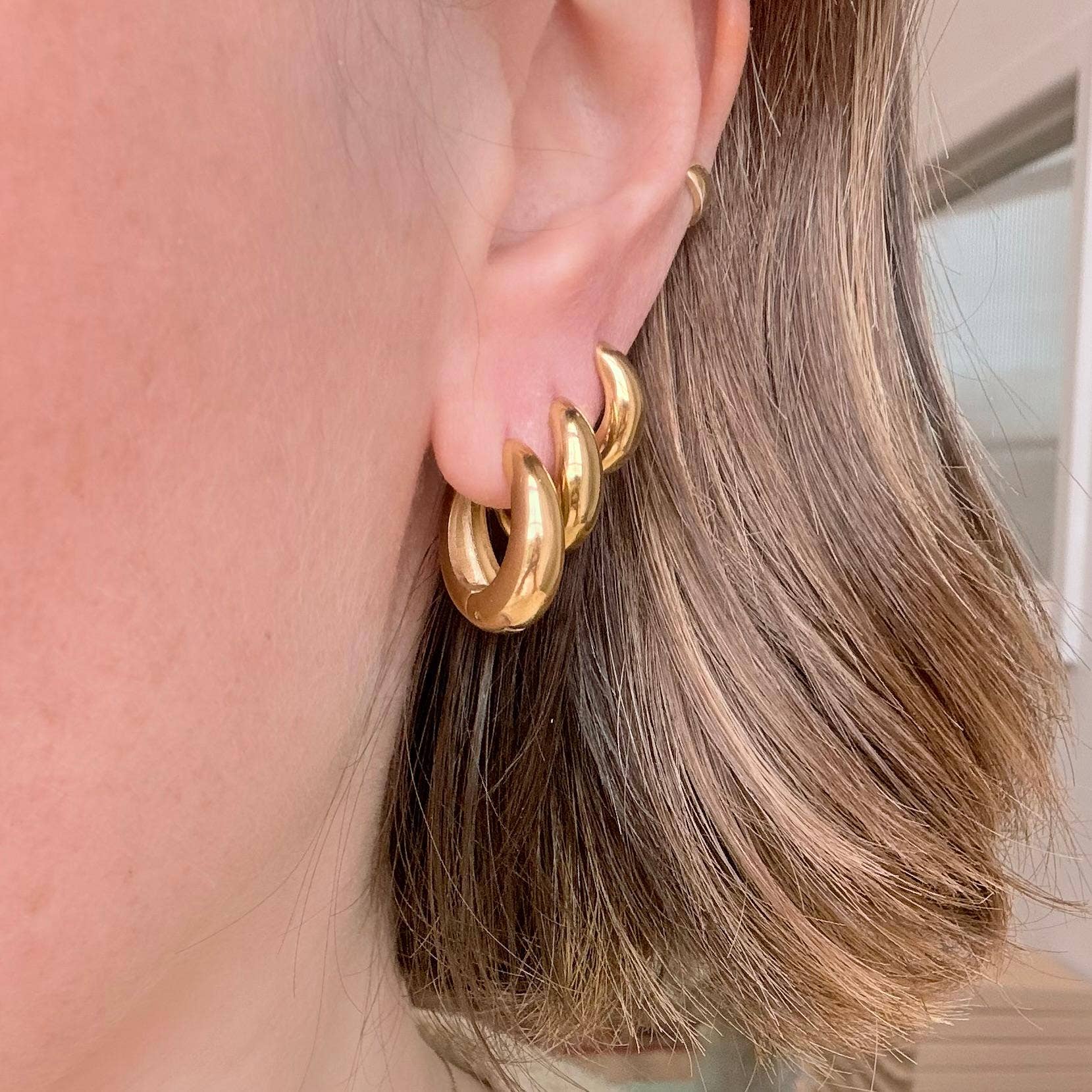 Everyday Gold Chunky Hoops by Little Nell, further view
