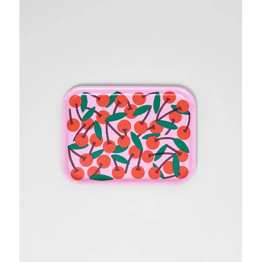 Cherries Pink Small Rectangle Serving Tray