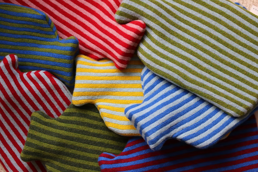 Lambswool Hot Water Bottle | Bright Blue & Burgundy Bold Stripe
