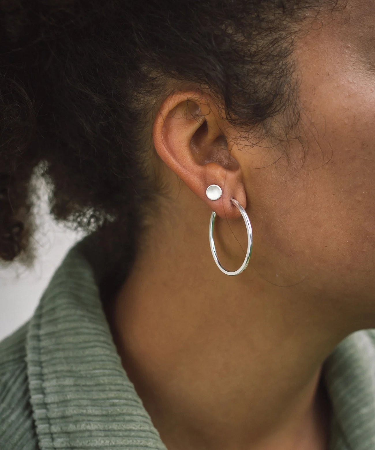 The Every Space silver hoop earrings handmade using recycled silver by Clare Elizabeth Kilgour, with sterling silver pins and scrolls