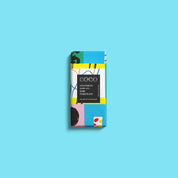 The 20g Colombian Dark 60% mini chocolate bar, by Coco Chocolatier, features artwork by&nbsp;<meta charset="utf-8">Atelier Bingo and is vegetarian, vegan, gluten free, dairy free, and Palm Oil free