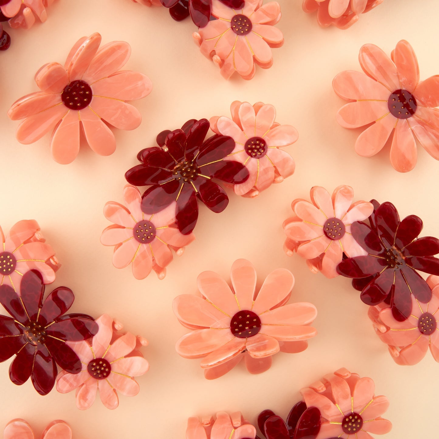 Pink Flowers Trio Hair Claw by Coucou Suzette, further view