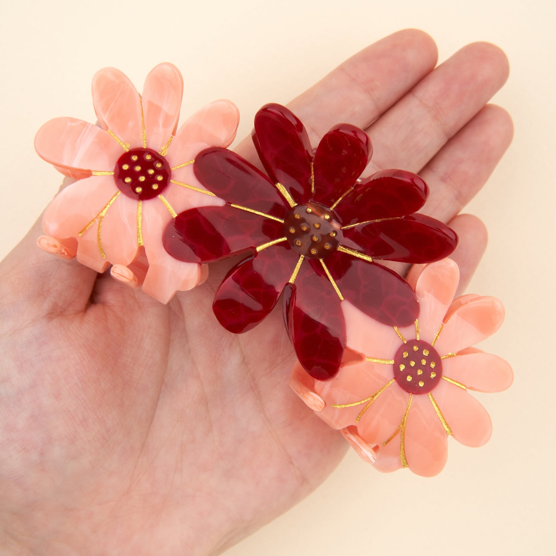 Pink Flowers Trio Hair Claw by Coucou Suzette, further view