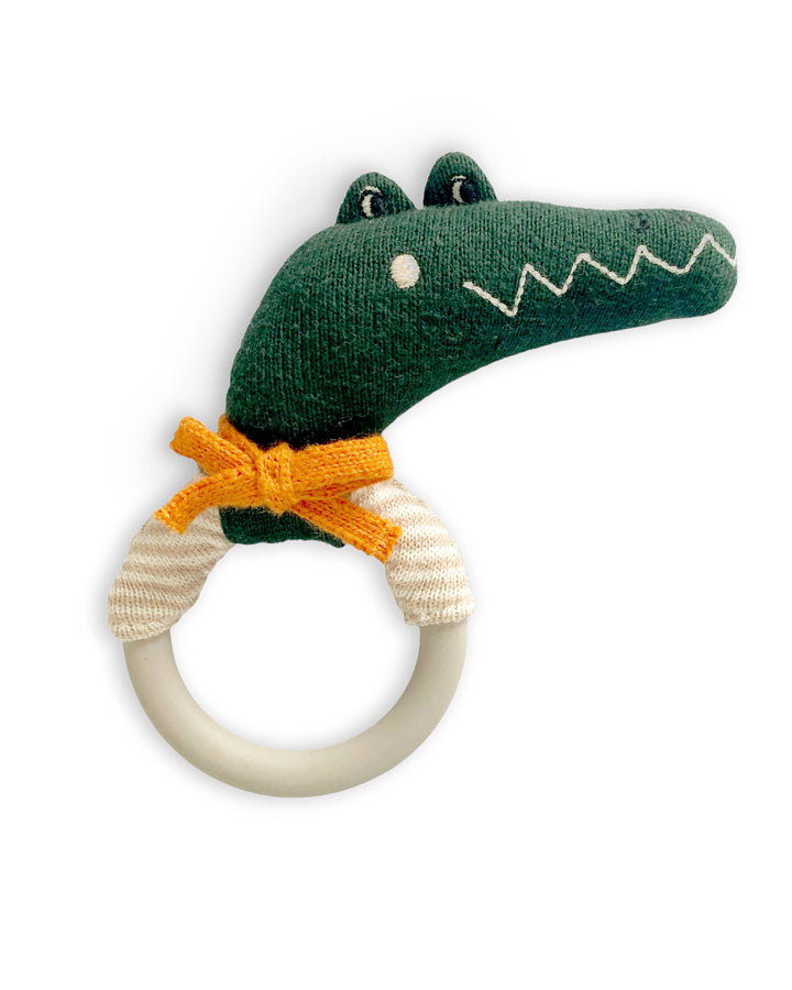 Cotton Knit & Silicone Teether Rattle | Crocodile