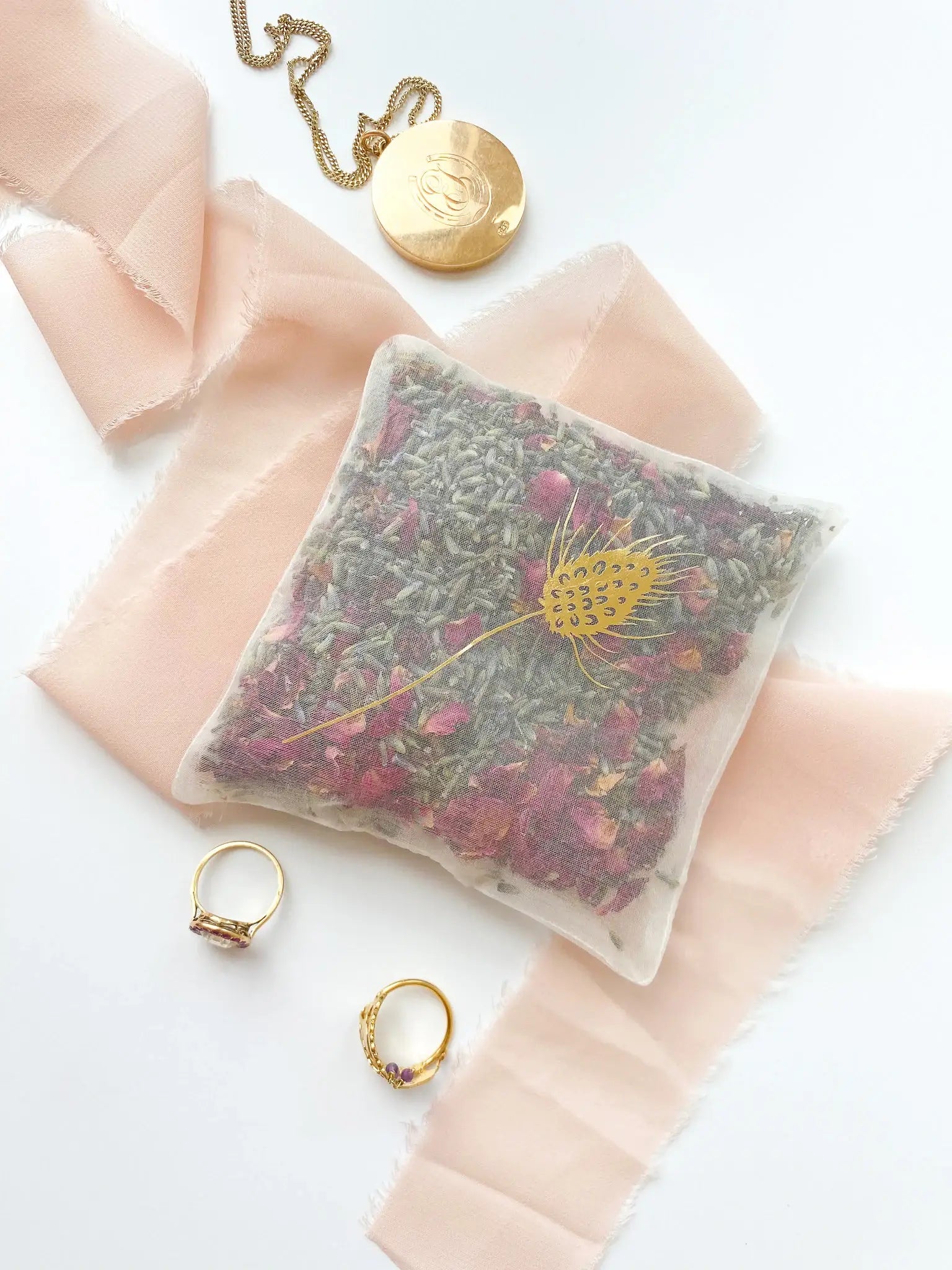 Seed Motif Silk Gold Lavender and Rose Bag
