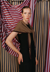 Large Merino Wool Triangle Scarf | Camel & Brown Stripe