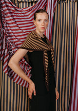 Large Merino Wool Triangle Scarf in Camel & Brown Stripe