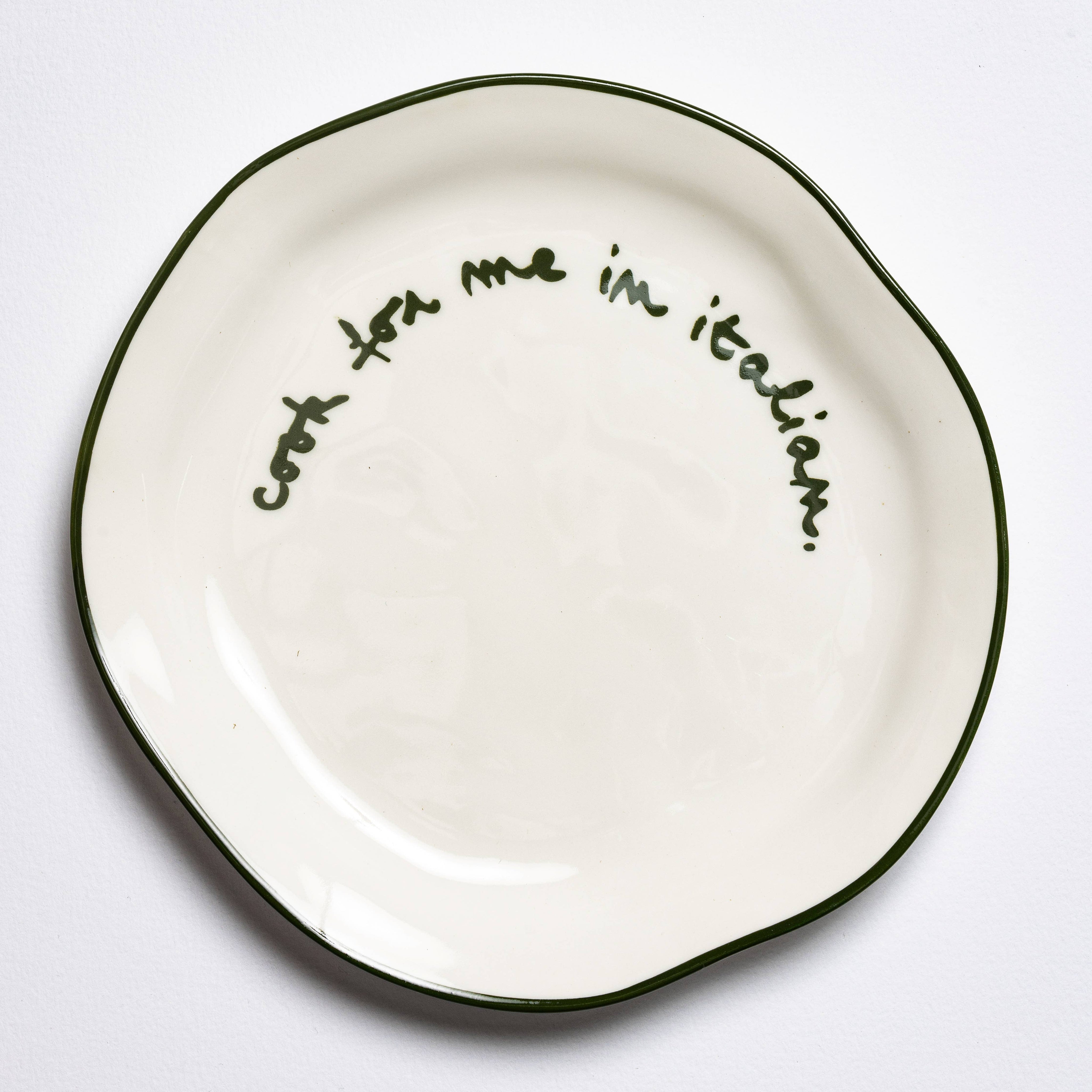 Stoneware statement plate reading Cook for me in Italian
