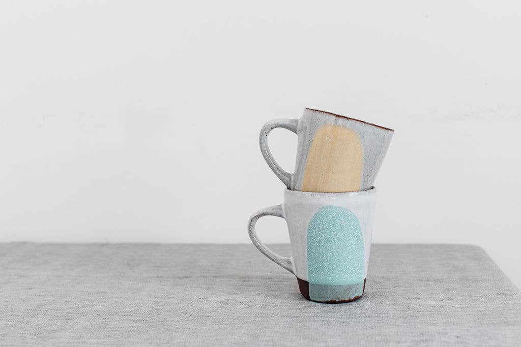 Handmade Contemporary Terracotta Cup Coloured Glaze Splash