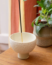 Textured soapstone incense holder bowl in soft white by AARVEN