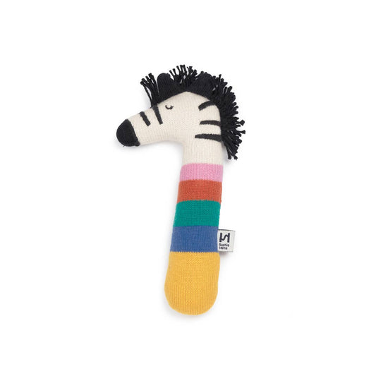 Cotton Knit Baby Rattle Toy: Zebra Rainbow