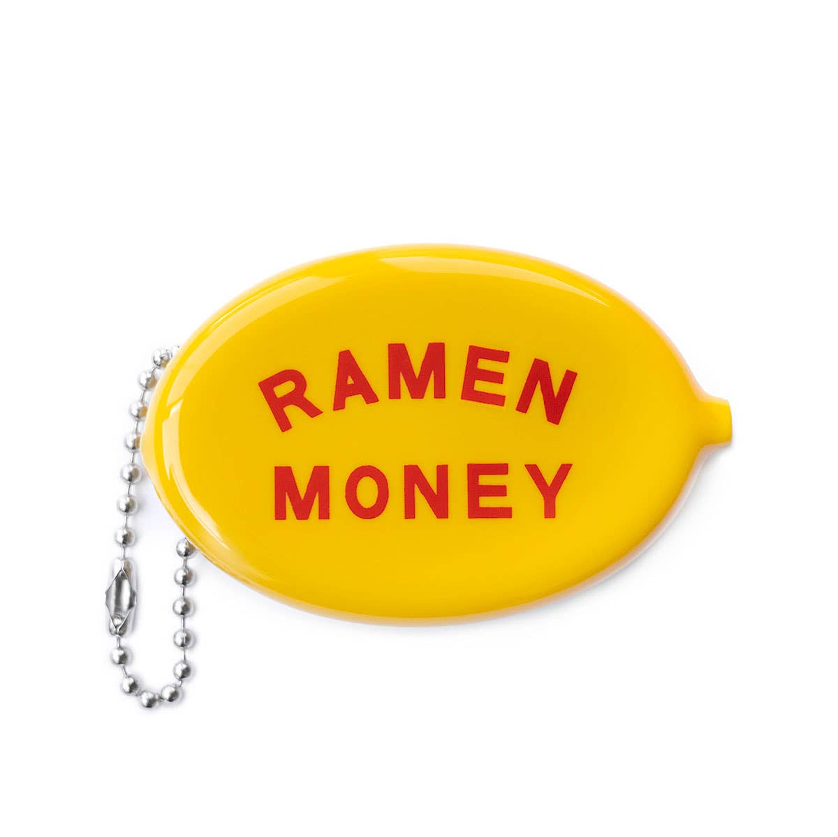 Yellow vinyl coin pouch with Ramen Money in red text