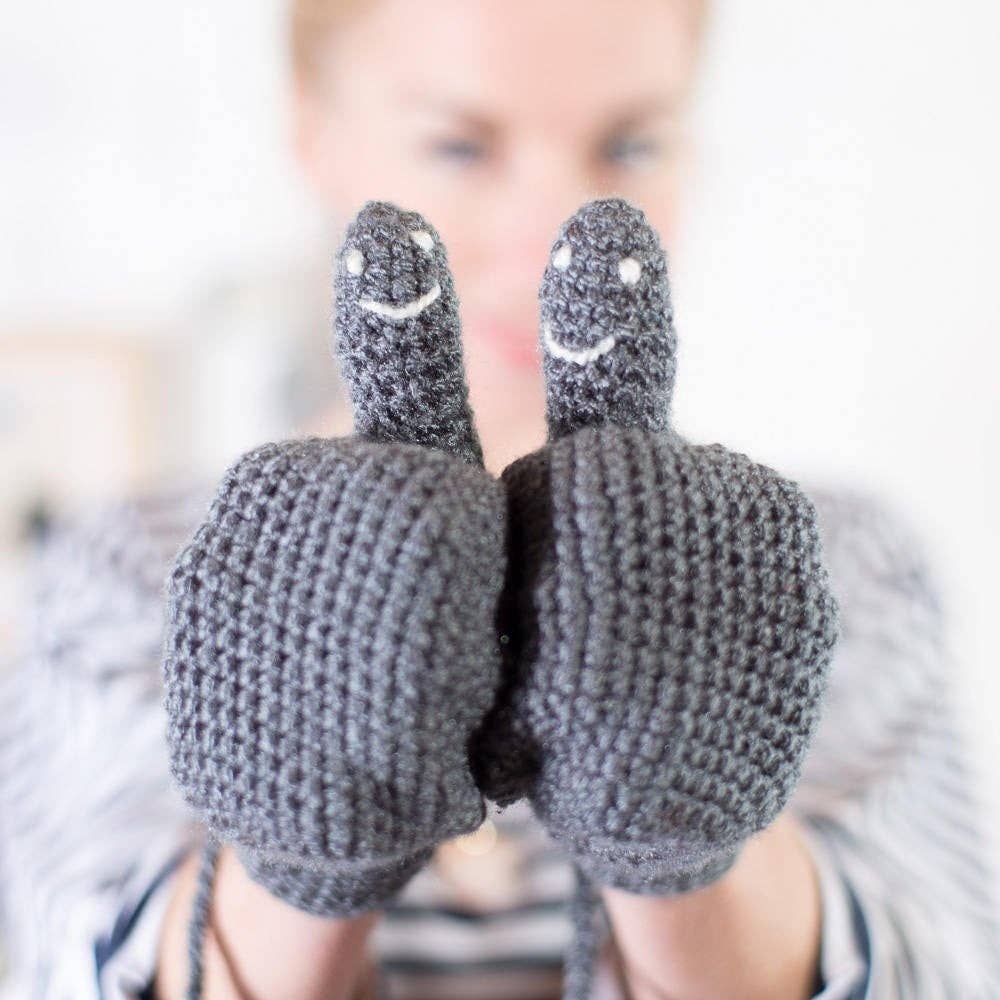 Smiley face mittens by EKA, further view