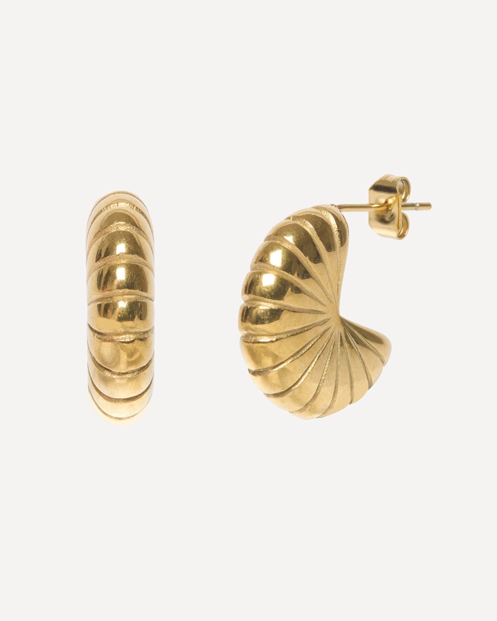 Gold hoop earrings on a white background