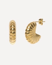 Gold hoop earrings on a white background
